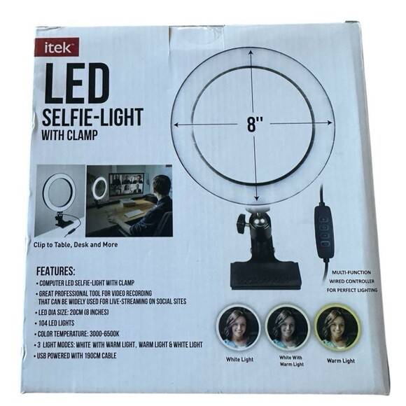 Itek LED Selfie Ring Light w/ Clamp 3 Light Modes Professional Wired Controller - Picture 3 of 3